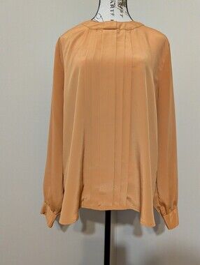 Jordan Women's Mustard Pleated Pullover Satin Longsleeve Blouse Sz 12 Vtg Formal